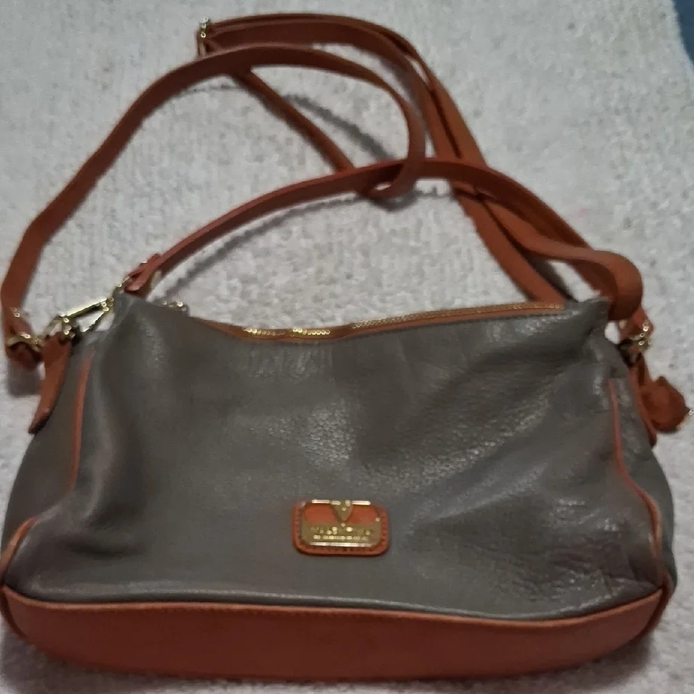 Valentina's Gray and Tan Leather Shoulder Bag